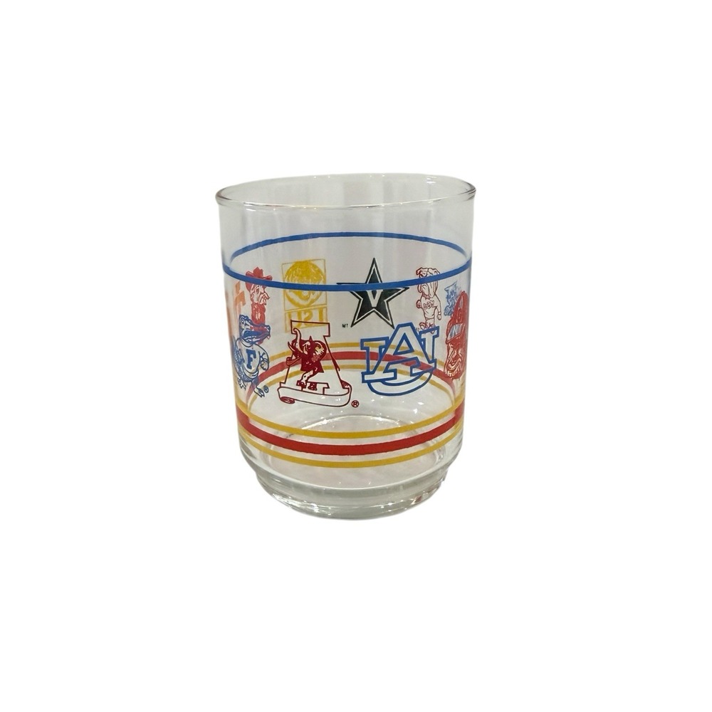 Vintage SEC Glass Tumbler 10 Southeastern Conference Team Logos Sports Barware